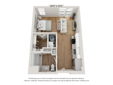 Floor plan for studio, 1 bath, 503 sqft